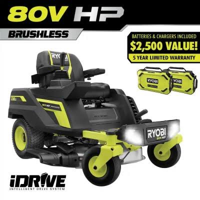 RYOBI 80V HP Brushless 30 in. Battery Electric Cordless Zero Turn Riding Mower with 80V 10 Ah Batteries and Charger